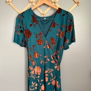 BerryGo | Velvet Embossed V-Neck Wrap Maxi Dress